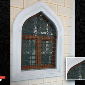 Water Green Color, Gold Embroidered Grid Pattern, Wrought Iron Window Railing