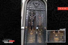 Yellow and Black Colored, Patterned Wrought Iron Door