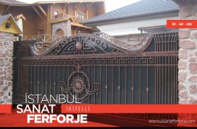 Brown, Patterned Wrought Iron Garage Door