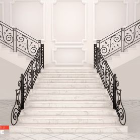 Leaf Detailed Modern Wrought Iron Stair Railing