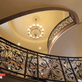 Black, Leaf Motif, Kiosk, Wrought Iron Stair Railing