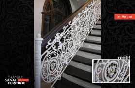 White Versace Patterned Kiosk Wrought Iron Stair Railing