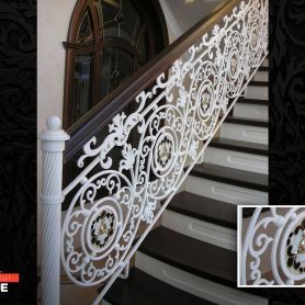 White Versace Patterned Kiosk Wrought Iron Stair Railing