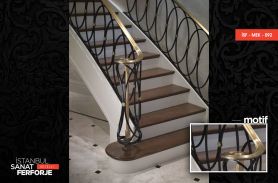 Round Detailed Gold Ornament Wrought Iron Stair Railing