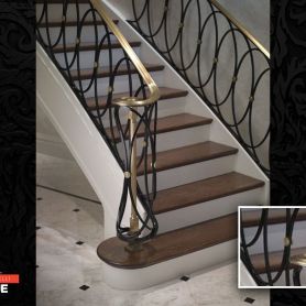Round Detailed Gold Ornament Wrought Iron Stair Railing