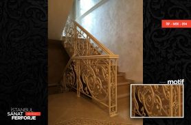 Wrought Iron Stair Railing with White Ivy Pattern