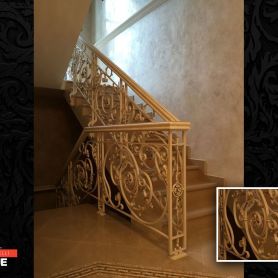 Wrought Iron Stair Railing with White Ivy Pattern