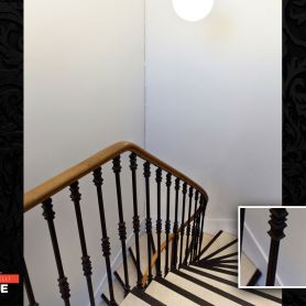 Wooden Detail Elegant Wrought Iron Stair Railing