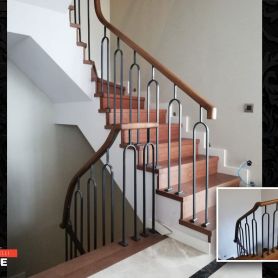 Parallel Wrought Iron Stair Railing With Wooden Handle