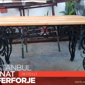 Gold Embroidered, Wood Pattern, Wrought Iron Table