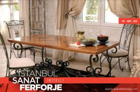 Wooden Detailed Modern Wrought Iron Chairs and Tables