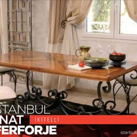 Wooden Detailed Modern Wrought Iron Chairs and Tables