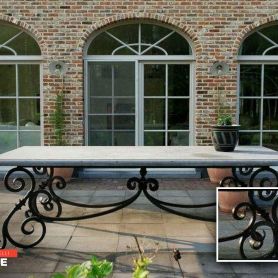 Marble Detail Black Wrought Iron Table