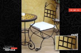 Square Patterned, White Cushioned, Modern Wrought Iron Chair