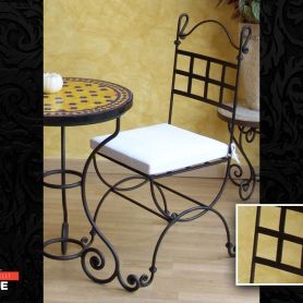 Square Patterned, White Cushioned, Modern Wrought Iron Chair
