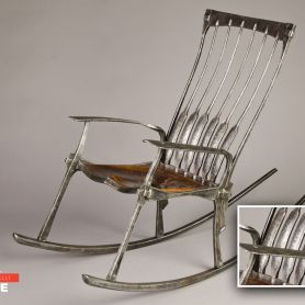 Movable, Wood Engraved, Wrought Iron Chair