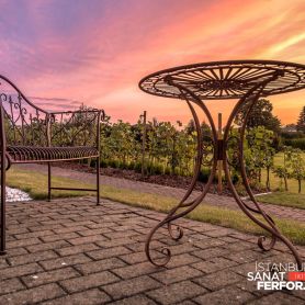 Classic Mixed Detail Wrought Iron Table and Chair