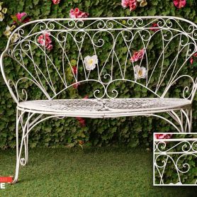 White Elegant Wrought Iron Bench