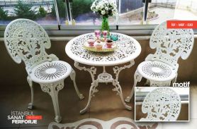 White Embroidered, Elegant Wrought Iron Table and Chair Set