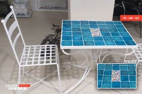 Marble Tile Detail Wrought Iron Table and Chairs