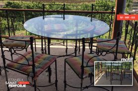 Glass Detail, Black, Modern Wrought Iron Table and Chair Set