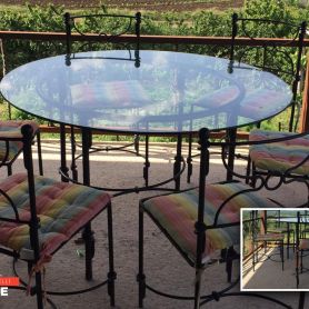 Glass Detail, Black, Modern Wrought Iron Table and Chair Set