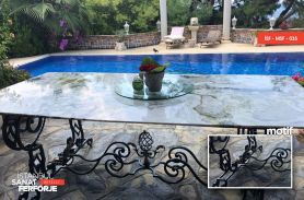 Marble Detail Mixed Pattern Wrought Iron Table