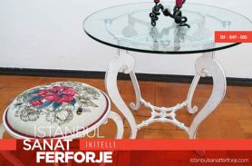 Glass Detail, White, Curved, Modern Wrought Iron Coffee Table