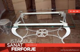 Glassed White Wide Wrought Iron Coffee Table