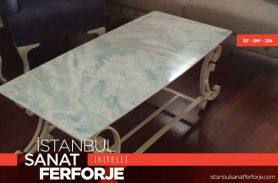 Marble Detail White Wrought Iron Coffee Table