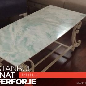 Marble Detail White Wrought Iron Coffee Table