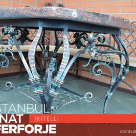 Marble Detail Flower Pattern Wrought Iron Coffee Table