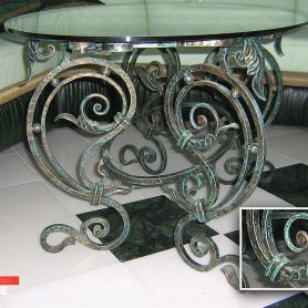 Glass Detail, Antique Pattern, Elegant Wrought Iron Coffee Table