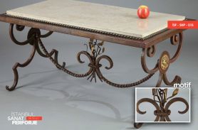 Marble Detailed, Wood Engraved 2020 Wrought Iron Coffee Table