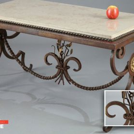 Marble Detailed, Wood Engraved 2020 Wrought Iron Coffee Table