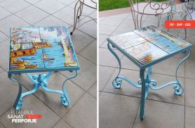 Ceramic Detail Colored Wrought Iron Coffee Table