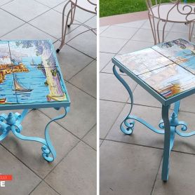 Ceramic Detail Colored Wrought Iron Coffee Table