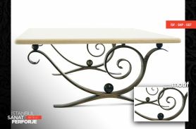 Wooden Detail Elegant Wrought Iron Coffee Table