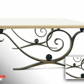Wooden Detail Elegant Wrought Iron Coffee Table