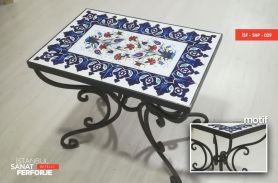 Tile Detail Black Wrought Iron Coffee Table