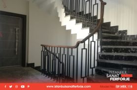 Modern Wrought Iron Stair Railing With Wooden Handle