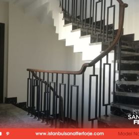 Modern Wrought Iron Stair Railing With Wooden Handle