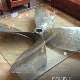 Special Design Wheel, Glass Wrought Iron Coffee Table