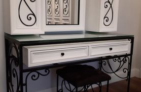 Wrought Iron Dressing Table with White Cabinet, Drawers