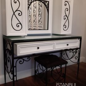 Wrought Iron Dressing Table with White Cabinet, Drawers