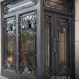 İSF-FK-034 / Two-Door Glass Coating Black Wrought Iron Door