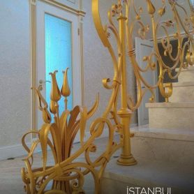 Gold Color Handcrafted Wrought Iron Stair Railing