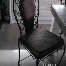 Velvet Veneer, Black Wrought Iron Chair