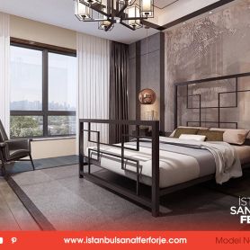 Black, Modern Rectangular Design, Wrought Iron Bed
