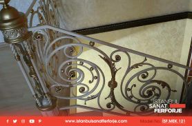 Handcrafted, Gold Leaf, White, Villa Wrought Iron Stair Railing